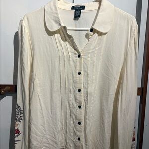 Thorn & Fable Frog & Mushroom Long-Sleeve Girls Woven Top